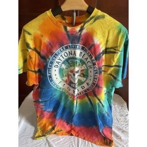 Daytona Beach salty culture Living Skull Tie Dye T-Shirt Size Large